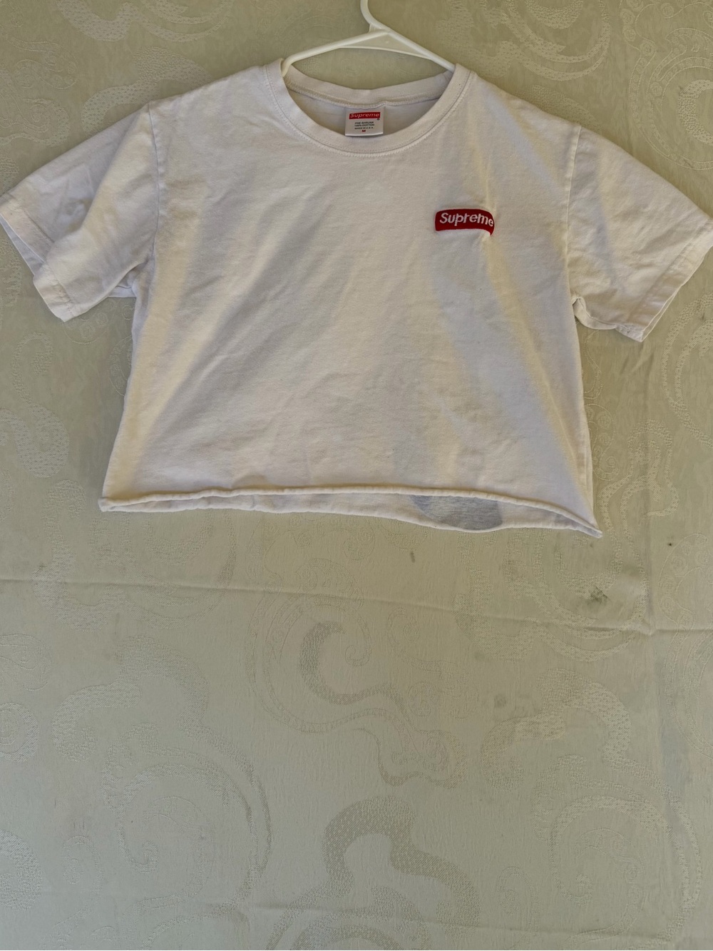 Supreme White Cropped Tee with Red Logo
